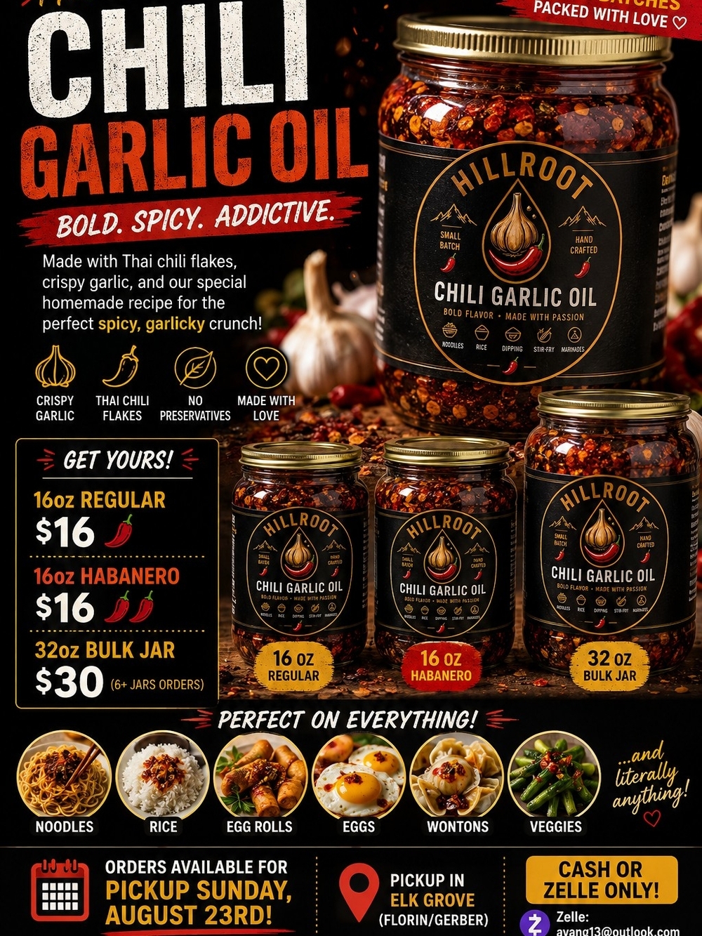 Chili Garlic Oil - Bold Spicy Crunch (Black & Red)